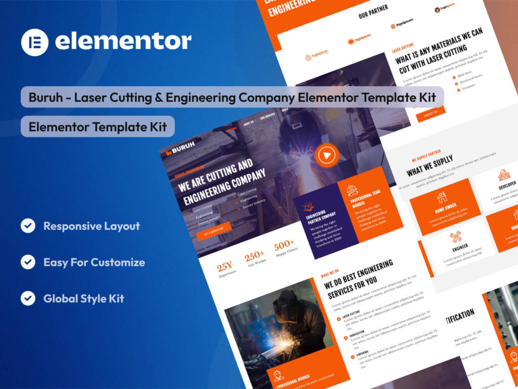 Buruh - Laser Cutting & Engineering Company Elementor Template Kit