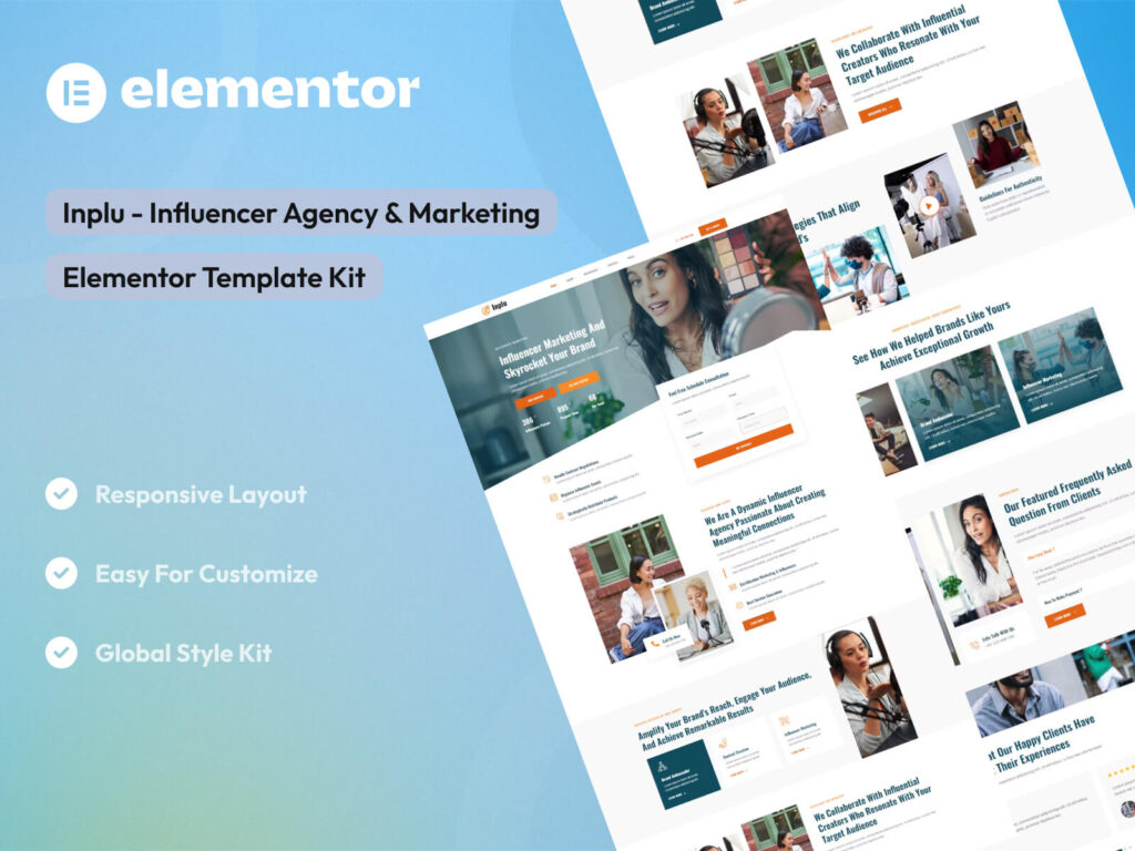 Inplu - Influencer Agency & Marketing Elementor Template Kit