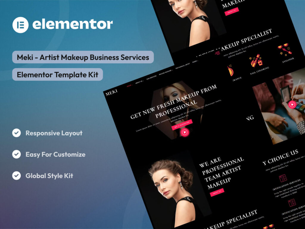 Meki - Artist Makeup Business Services Elementor Template Kit