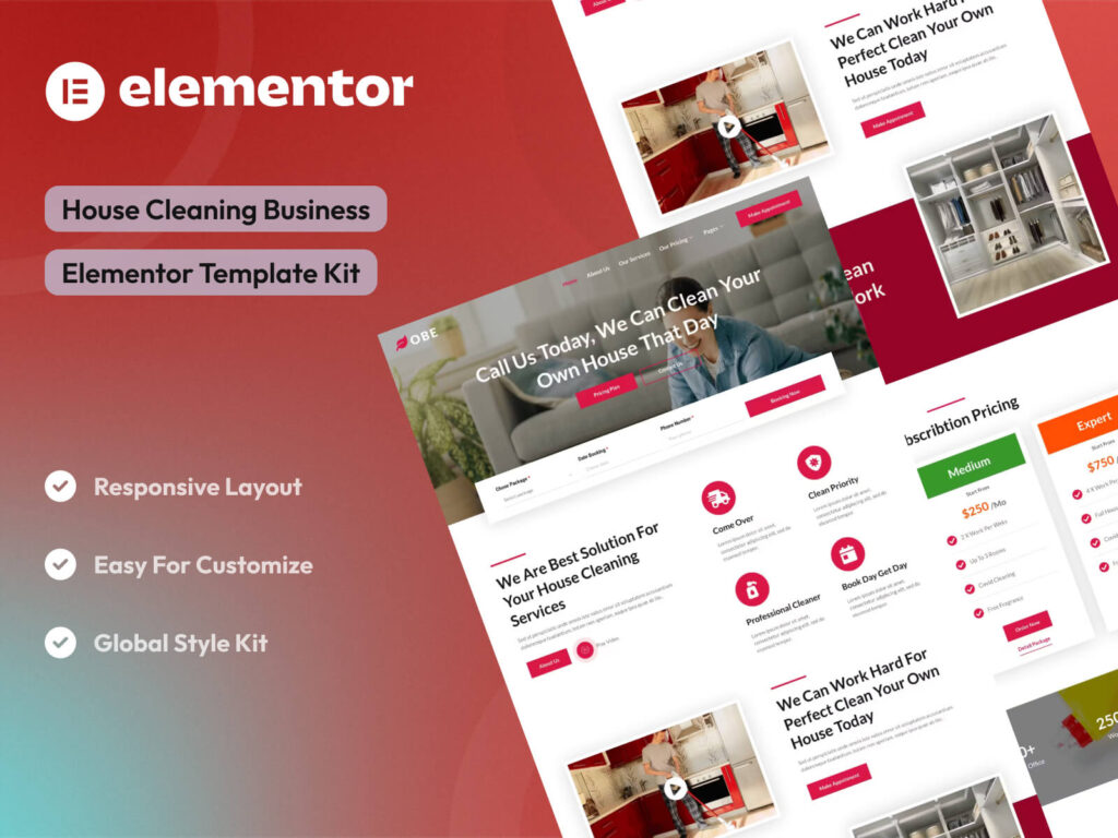 Obe - House Cleaning Business Elementor Template Kits