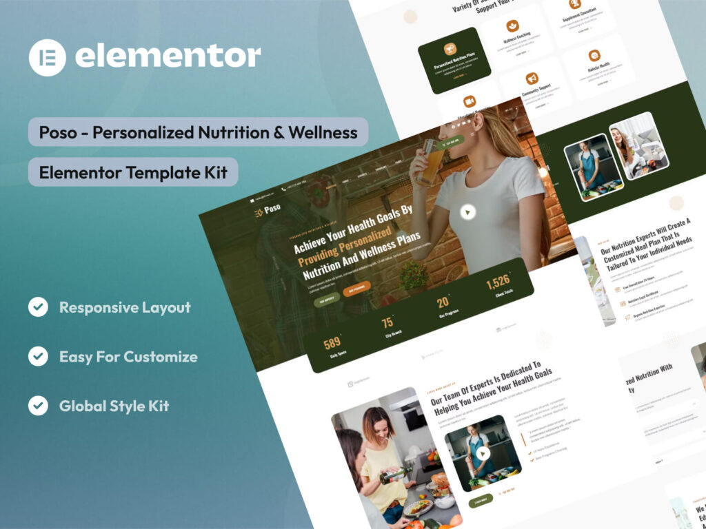 Poso - Personalized Nutrition & Wellness Elementor Template Kit