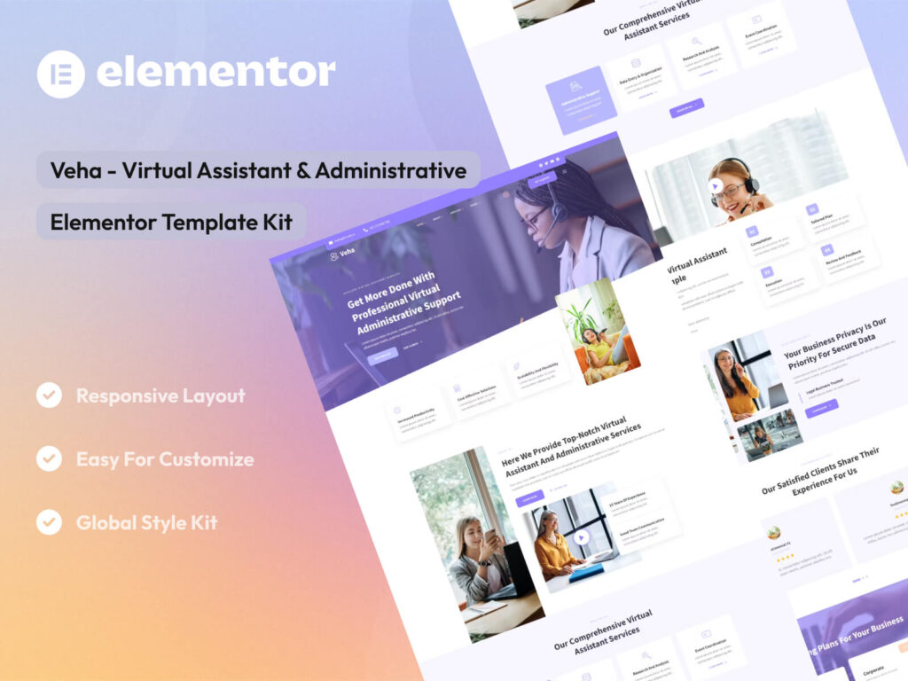 Veha - Virtual Assistant & Administrative Elementor Template Kit