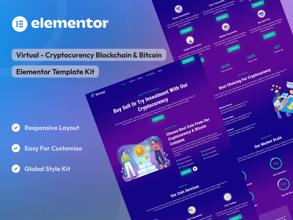 Virtual - Cryptocurency Blockchain & Bitcoin Elementor Template Kit