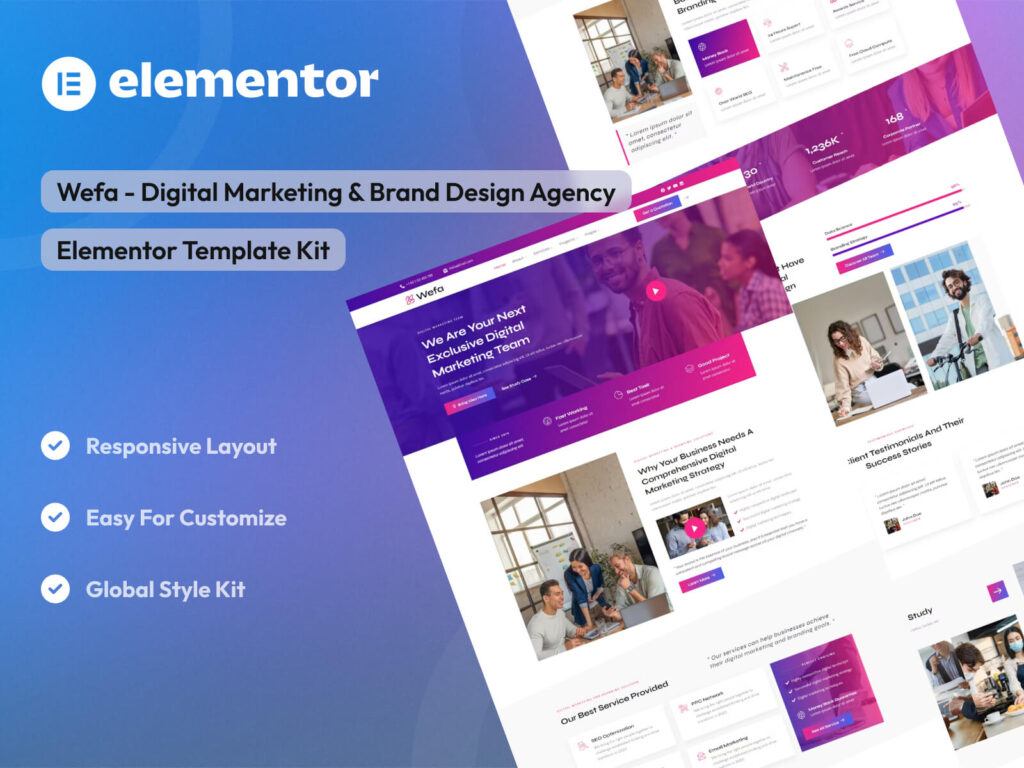 Wefa - Digital Marketing & Brand Design Agency Elementor Template Kit